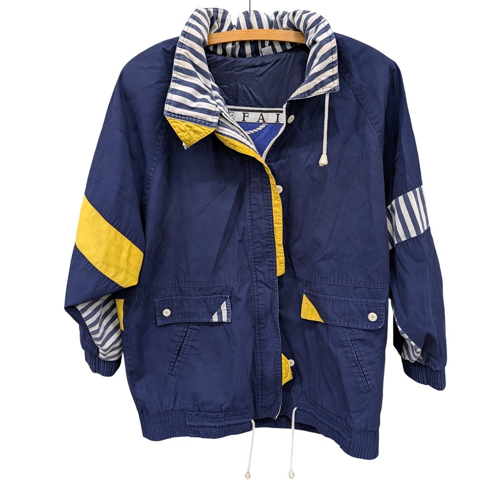 Vintage Men's Braefair Sport Nautical Colorblock Windbreaker Navy Yellow- L